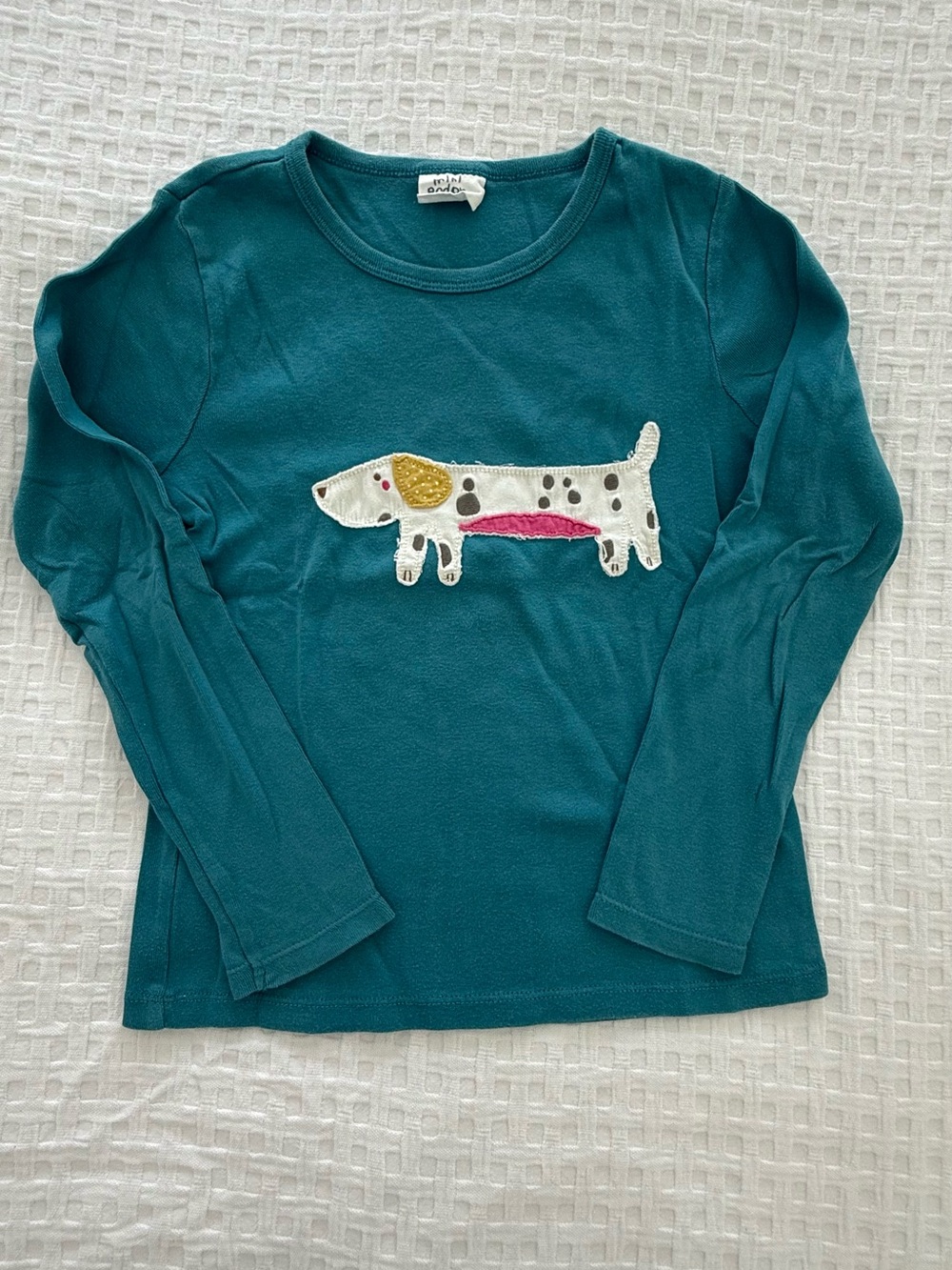 Mini Boden Teal Long-Sleeve Dog Applique Top